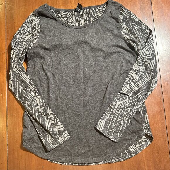 Prana Women Long Sleeve Stretch Fit Black Grey Shirt Sheer Sleeve Back Y2K - Picture 2 of 7